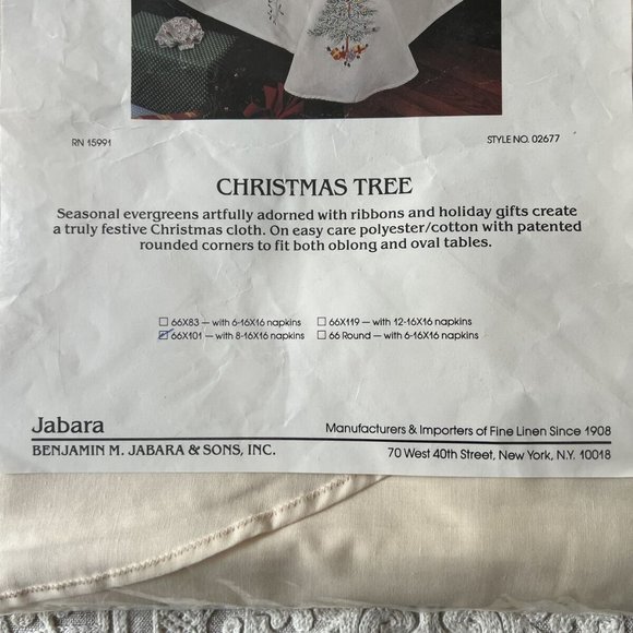 Vintage Tablecloth Linen Jabara Christmas Tree Holiday Embroidered & 8 napkins - Picture 3 of 11